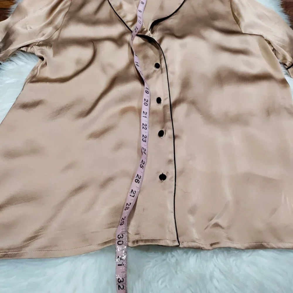 Intimissimi Soft Satin Piping Trim Short Sleeve Shirt & Shorts Pajama Set Size L - Picture 14 of 16